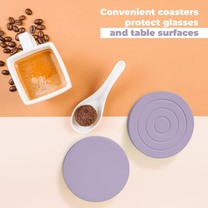 Colorful Coaster Set made of Wood for Drinks - 6-Piece Set for Drinking Glasses, Table Protection for Every Table Type, Gift Set for All Occasions (Pastel Purple, Coasters)