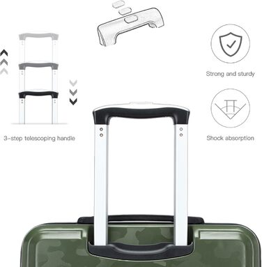 Чемодан-тележка KONO з ABS+PC - легкий валіз з 4 колесами, TSA-замком, для подорожей, бізнесу та сімейного відпочинку (M (52cm), Зелений/Камуфляж)