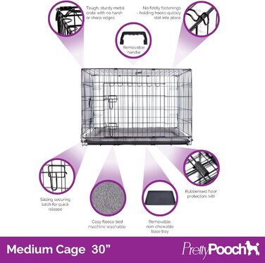 Клітка для собак та котів Pretty Pooch, розмір M, металева, складається, з лотком, двоє дверей та ліжком