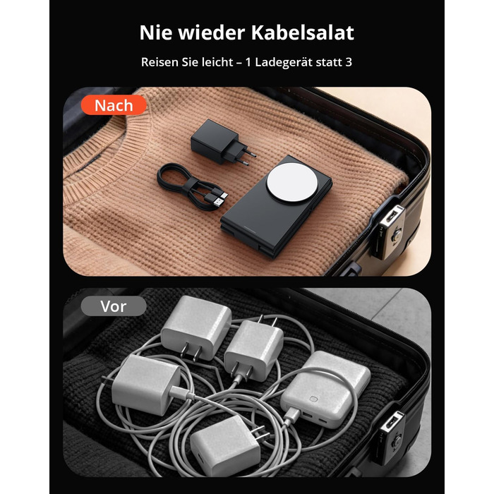 Зарядна станція 3-в-1 GEEKERA MagSafe для Apple Watch та iPhone (12/13/14/15/16/17/Air) - складна, індуктивна, чорно-біла
