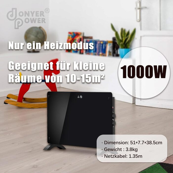 Конвектор DONYER POWER 2000W з екраном, чорний, настінний/підлоговий