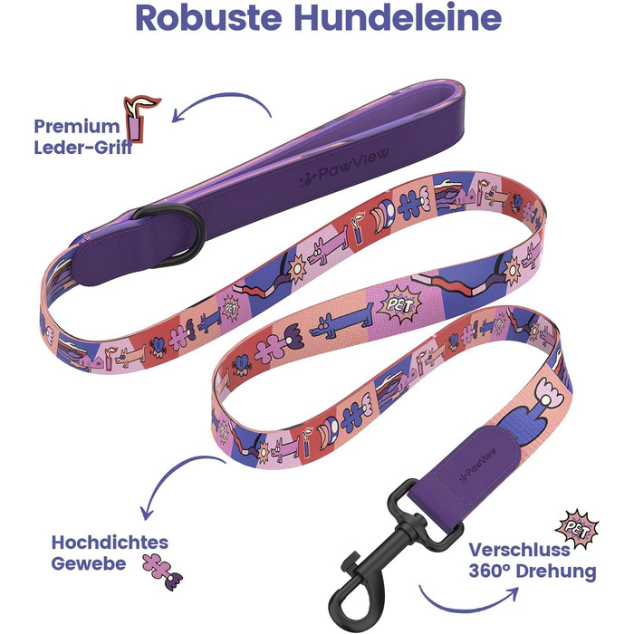 Набір повідка та нашийника для собак, регульований, для щоденних прогулянок, фіолетовий, XS (22-30 см, 1.5 м)