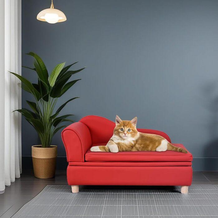 Софа для собак та котів Yoonnie Room з PU-шкіри з місцем для зберігання, дерев'яний каркас, подушки, ліжко для маленьких тварин, диван для цуценят та котів (Перловий білий)