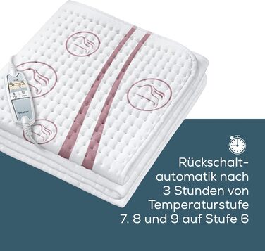 Електричне підігріваюче підстеля Beurer UB 90 Komfort з двома зонами нагріву та 9 рівнями температури, з автовимкненням та Eco-Control, 150 x 80 см, можна прати в пральній машині