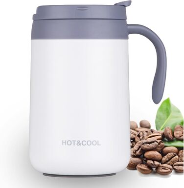 Термокружка з нержавіючої сталі 500 мл з кришкою та ручкою, подвійні стінки, вакуумна ізоляція, для подорожей та кемпінгу