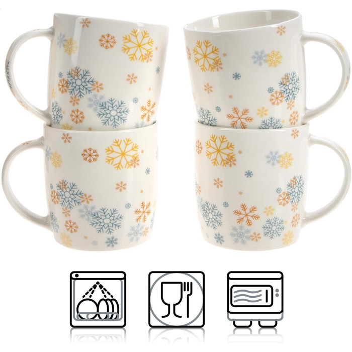 4 чашки для кави Com-Four® з кераміки, 250 мл, святковий дизайн (червоний/сірий/зелений/синій)