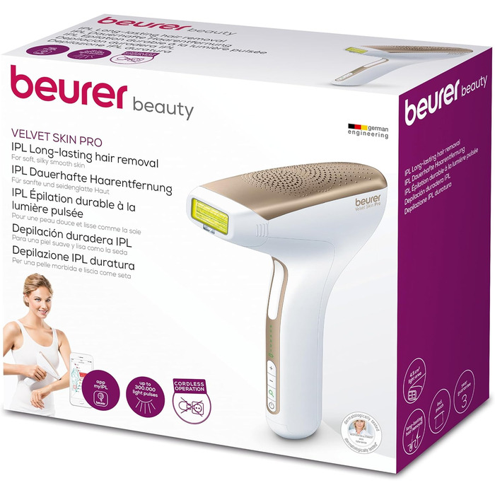 Beurer IPL Velvet Skin Pro: пристрій для епіляції, бездротовий, 300 000 імпульсів, клінічно протестований, велика площа світла