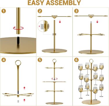 Набір для шампанського CLOPAE, 3 яруси, 12 келихів, металевий барний стійка для келихів, для вечірок, весіль, барів