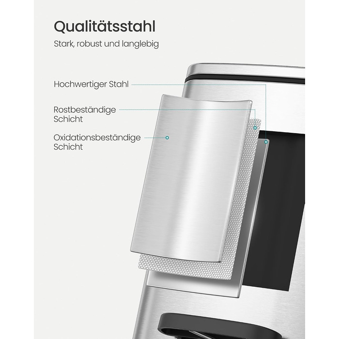 Смітник для ванної кімнати SONGMICS PLUSHIC LTB590B0602, педальний відро з кришкою Softclose, сталевий, 8 л, сріблястий металік