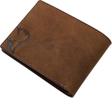 myledershop Genuine Buffalo Leather Wallet/Bifold/Cardholder/Money Clip in Portrait or Landscape Orientation with Deer Motif and RFID & NFC Protection