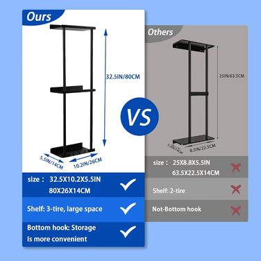 Bathroom Towel Rack Wall Mounted Towel Holder No Drilling 3-Tier Bathroom Towel Rack with Metal and 3 Hooks Bathroom Towel Storage Shelf 80 x 26 x 14 cm (black)