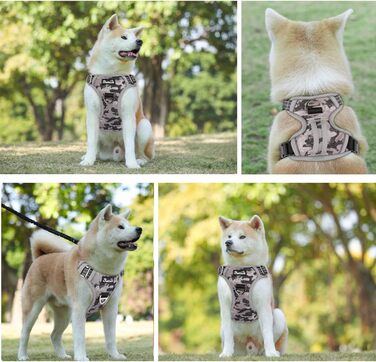 Шлейка для собак великих порід, анти-тяга, з 2 карабінами та зручною ручкою, регульована, світловідбиваюча, з м'якою підкладкою (L), колір: Tarngrau