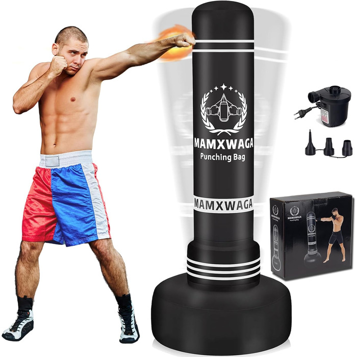Боксерський мішок-лежак для дорослих, підлітків та дітей, 180 см. Надувний боксерський мішок з підставкою та електричним насосом для боксу, таekwondo, карате, муай-тай