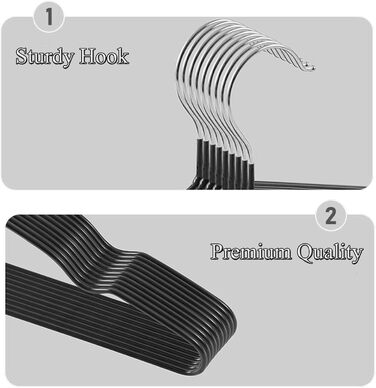 Набір вішалок для одягу з металу, 30 шт., з вирізами для плечей, стійкі до іржі, економія місця, 40 см, чорні