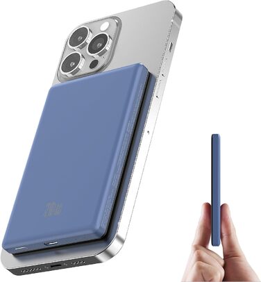 Портативний акумулятор Ntaanoo для iPhone з MagSafe, 5000mAh, 20W, бездротова зарядка, блакитний