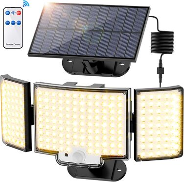 Сонячні ліхтарі для вулиці з датчиком руху, 212 LED, 3 режими, водонепроникні, настінні світильники IP65 для саду, холодне/тепле світло, комплект 2/1 шт.