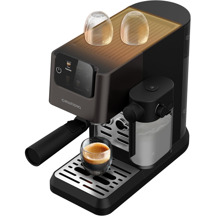 GRUNDIG KSM 5330 Espresso Machine with Integrated Milk Container, 1628 W Power, 15 bar Pump Pressure, Dual Nozzle, Color Touch Display, BrewSense, CreamyPro, Dark Inox/Black. With Milk Container
