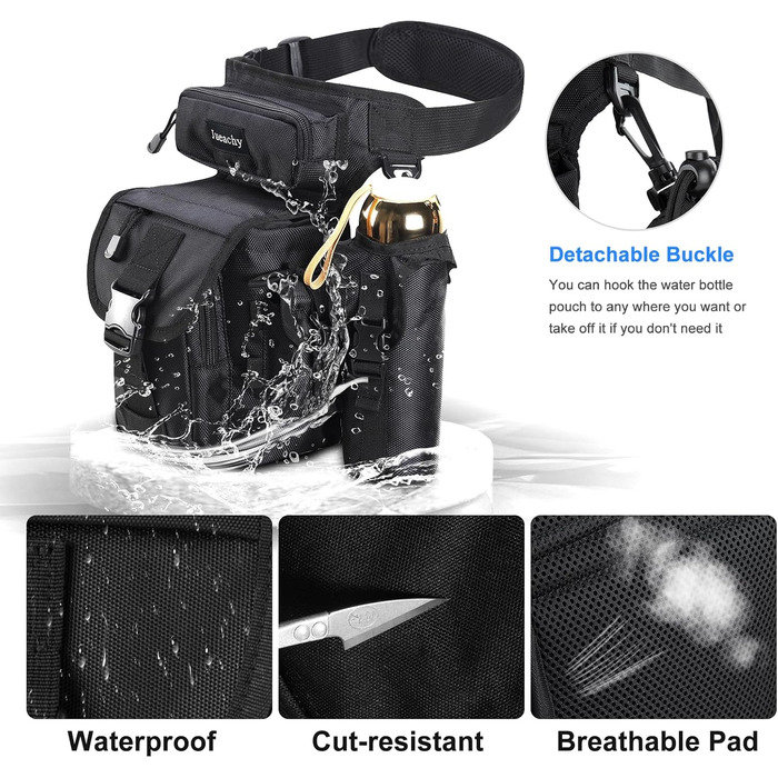 Тактична набедрена сумка Jueachy, водонепроникна, для мотоциклів, риболовлі, кемпінгу, чорна