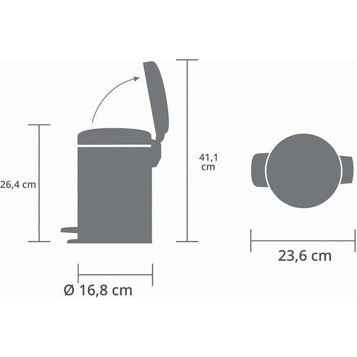 Сміттєвий відер Brabantia NewIcon для ванної кімнати з педаллю та кришкою, 3 л, сірий (Confident Grey)