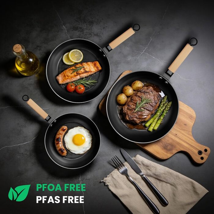 Чавунна сковорода YUTANN для індукції, газу та електроплит (20/24/28 см). Без PFOA/PFAS. З антипригарним покриттям