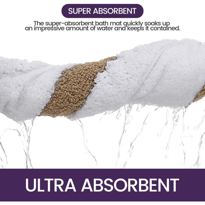 DEXI Non-Slip Bath Mat - Absorbent, Washable Bathroom Rug - 61 x 110 cm - Beige