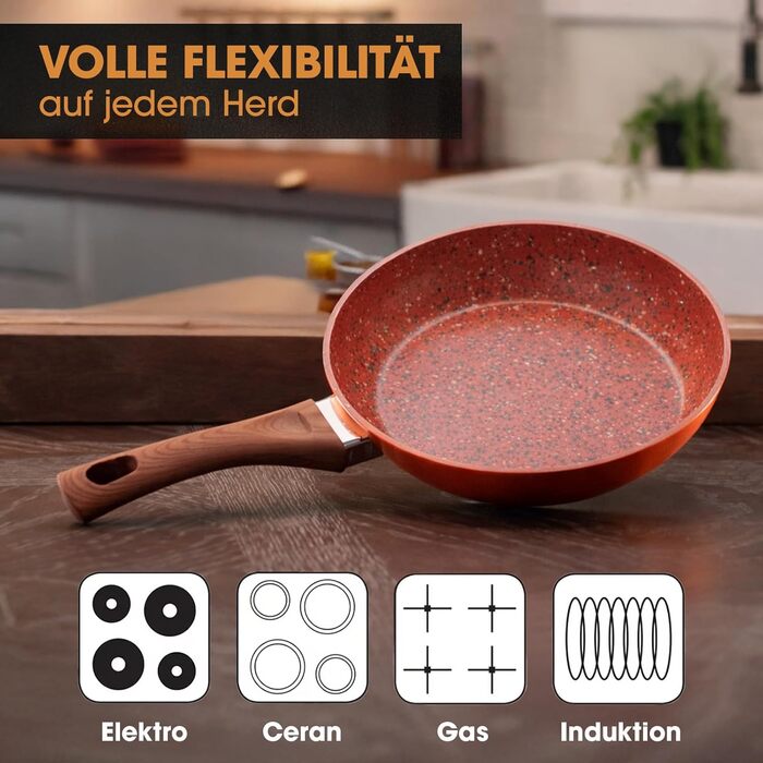 Сковорода Livington Copper & Stone 28 см індукційна, антипригарна, для всіх типів плит. З рецептами.