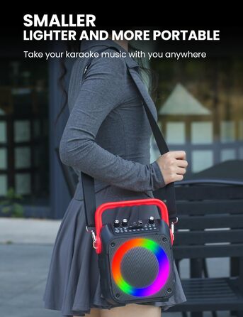 Wowstar Караоке Машина з 2 Бездротові Мікрофони, Портативна Bluetooth Колонка з Світловим Ефектом, Підтримка TF/USB, FM, Запис, AUX, TWS для Вечірок, Дня Народження (Червона)