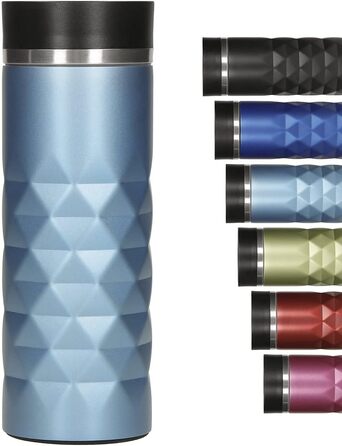 Термокружка Diamond з нержавіючої сталі 450 мл, Aquamarin Blue, з кнопкою, без BPA, витримує гарячі та холодні напої, витікання захищено, матова блискуча поверхня