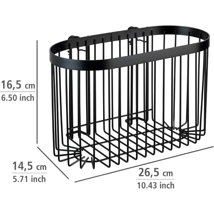 Велика настінна полиця WENKO Classic Plus Black для ванної, з антикорозійним покриттям, чорна