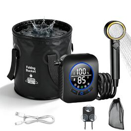 Душ кемпінговий портативний Camping Dusche Set 2026 з акумулятором 6000/8000mAh та дисплеєм, 5 літрів, 4 режими, для подорожей та кемпінгу