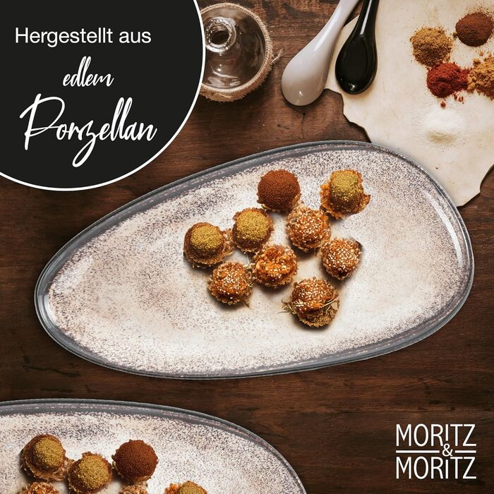 Набір сервірувальних тарілок Moritz & Moritz VIDA Бежевий (2 шт.) - великі тарілки з якісного порцеляну, сучасний дизайн, придатні для миття в посудомийній машині та використання в мікрохвильовці. Ідеально підходять для салатів, м'яса на грилі, закусок та