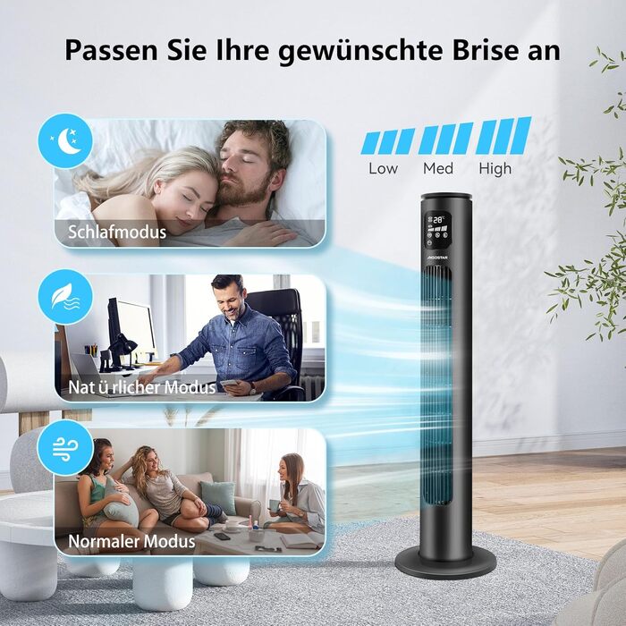 Вентилятор вежний Smart Aigostar 97 см з Wi-Fi, пультом, таймером 24 год, LED-дисплеєм та керуванням Alexa – 2 шт.