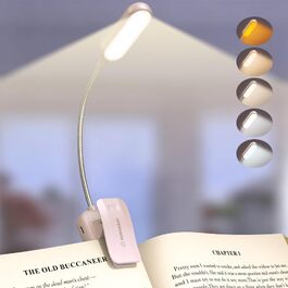Світлодіодна лампа для читання Glocusent з прищіпкою, USB-аккумуляторна книга-лампа, 20 LED, 5 режимів кольорової температури та регулювання яскравості, гнучка на 360°, рожева