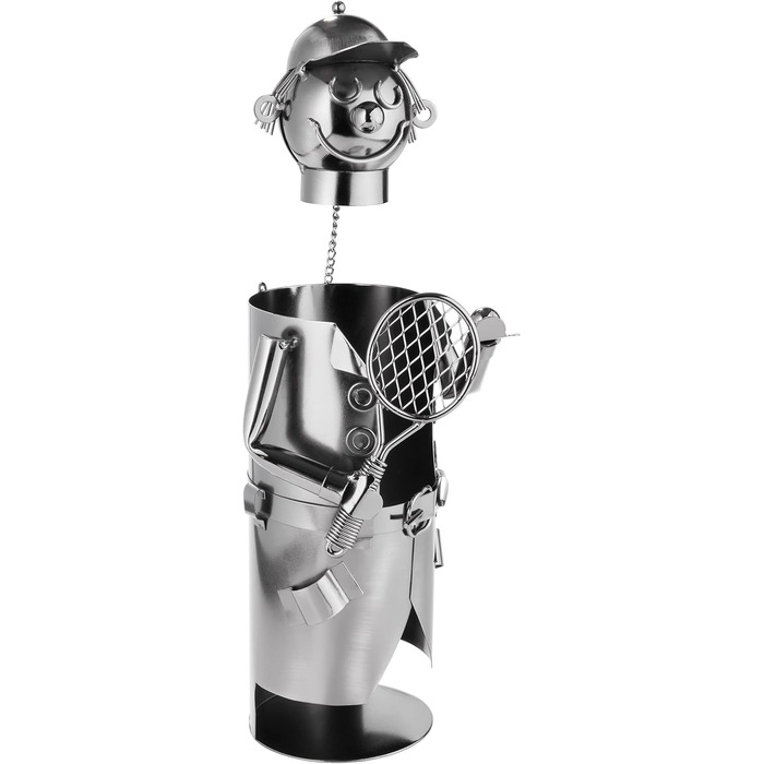 BRUBAKER Wine Bottle Holder Tennis Player Metal Sculpture with Gift Card