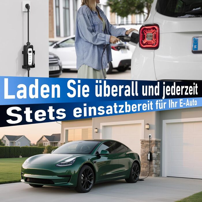 Кабель зарядки для електромобіля Schuko 3.6kW (5м, 16A) з регулюванням струму та дисплеєм | Підходить для ID.3, ID.4, Model 3/Y, ZOE, Q3/Q5 та інших електромобілів (EV/PHEV)