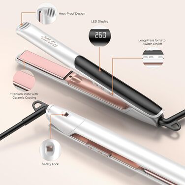 Праска для волосся UKLISS Profi 2-в-1 з керамікою та іонізацією, 260°C, LCD-дисплей, для всіх типів волосся