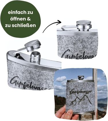 Фляга Gipfelgaudi з фетровим чохлом та лазерним гравіюванням – 200 мл, нержавіюча сталь | Стильна фляга для подорожей та особливих моментів