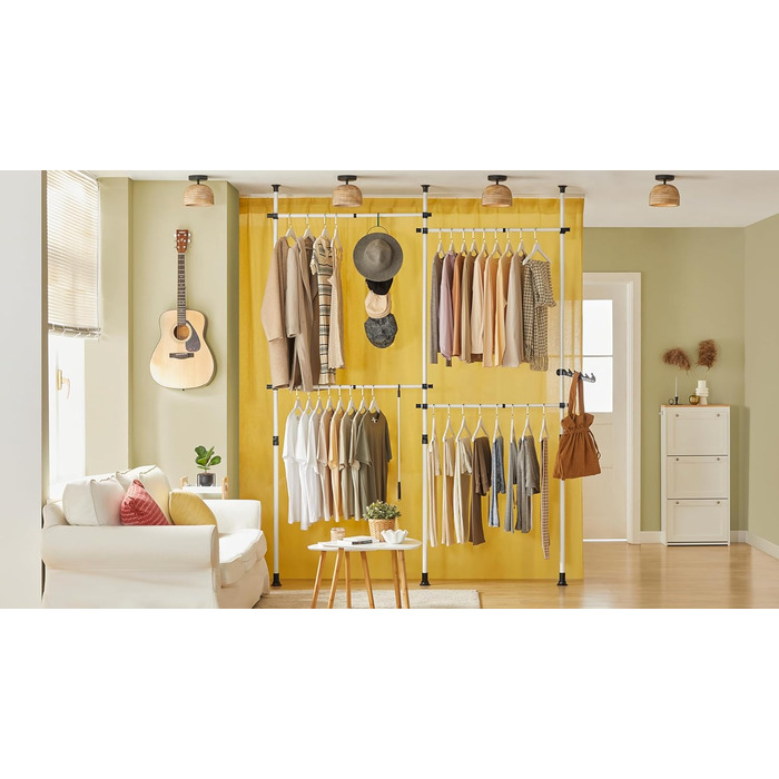 SoBuy KLS03-SCH Clothes Rack Coat Stand with 4 Clothes Rails Telescopic Wardrobe System Adjustable Shelf System Bra Approx. 124-226x200-285cm (White)