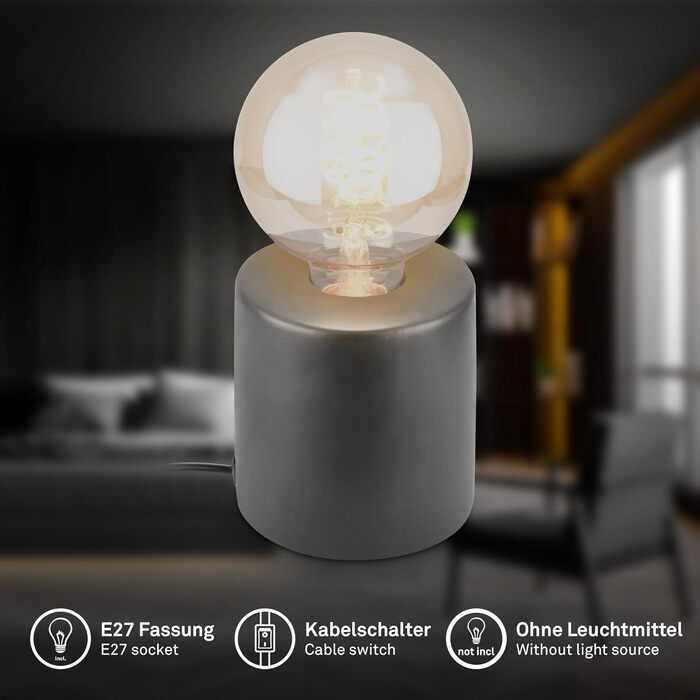 BRILONER Настільна лампа міні, ретро, вінтаж, кераміка, антрацит. Настільна лампа для спальні, кабінету, вітальні. E27, 10W, 10x9 см