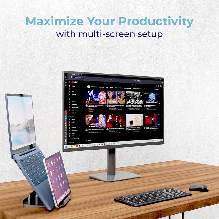 TEFONIA 5-Slot Aluminum Laptop Stand Holder - Adjustable Desk Organizer for MacBook, Surface, Galaxy, iPad, Tablet, iPhone