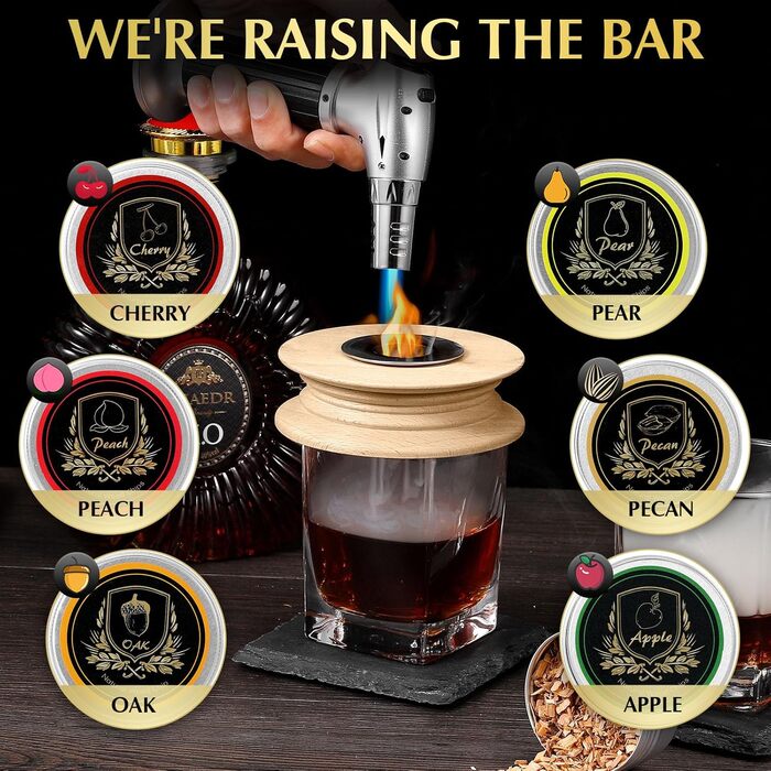 Набір для копчення коктейлів CWLAKON, для віскі, бурбон, Old Fashioned. Комплект з 6 дерев'яними чіпсами. Подарунок для чоловіків