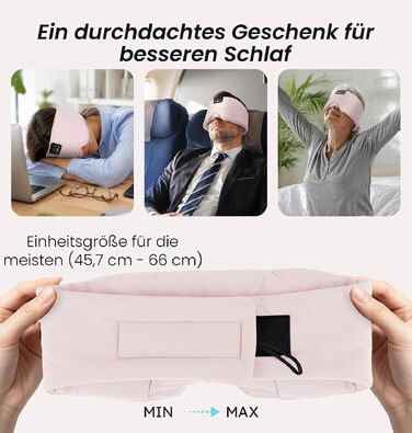 Маска для сну з Bluetooth навушниками, шовкова, 100% затемнення, рожева – для комфортного сну, подорожей та релаксації