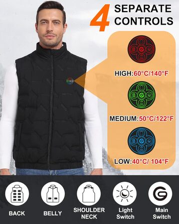 Обогреваемая жилетка Gokozy для мужчин с Powerbank 20000 mAh, 15 зон обігріву, для катання на велосипеді, риболовлі, лижного спорту, чорного кольору