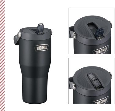 Термос REFRESHING SERIES: Ізольований термокружка-термос з трубочкою та ручкою, 0.85л, чорний матовий, з кришкою-стійкою та ручкою