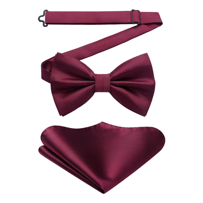 Метелик HISDERN для чоловіків з кишеньковим хустинкою, однотонний, регульований, для смокінгу, весілля, вечірки, колір бордовий
