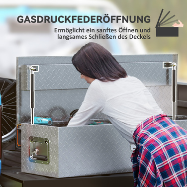 HOMCOM Tool Box Storage Box made of Aluminum with Side Handles, Lock and Keys, Truck Tool Box, Storage Box for Trailer, 99 x 33 x 25.5 cm | Aosom
