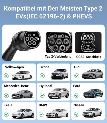 Кабель для зарядки електромобілів Schuko 3,7kW, 7м, 6-16A, 1-фазний, IP65, з LCD-дисплеєм, регульована потужність, таймер, для електромобілів та PHEV