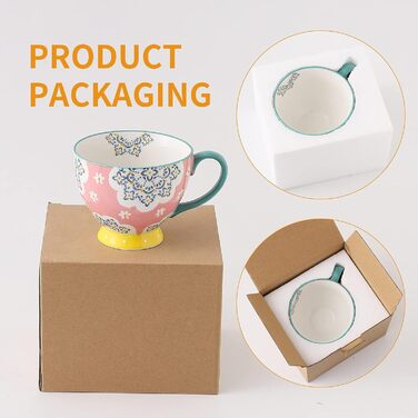 superyes Large Coffee Mug Set, 4 Pieces, Coffee Mug Set for Tea, Milk, Latte, Cappuccino, Cereal, Hot Chocolate, Soup, Gift for Friends, Family, 425 ml (Flower)