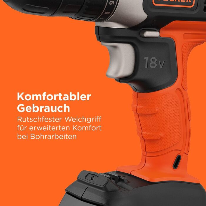 Акумуляторний дриль-шуруповерт BLACK+DECKER BCD001C1-QW (18V, 1.5 Ah, 10 мм) з акумулятором та зарядним пристроєм