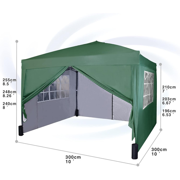 Pavilion with silver protective coating, waterproof, 3 x 3 m, White (Green)